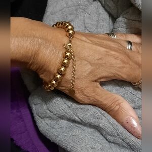 NEW GOLD OVER STAINLESS STEEL 8MM BALLS BRACELET 7.5" PLUS 1.5" EXTENDER